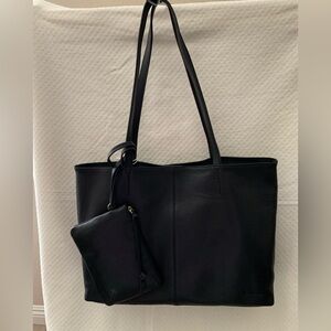 NWT  Lucky Brand Black Leather Tote Bag with Pouch